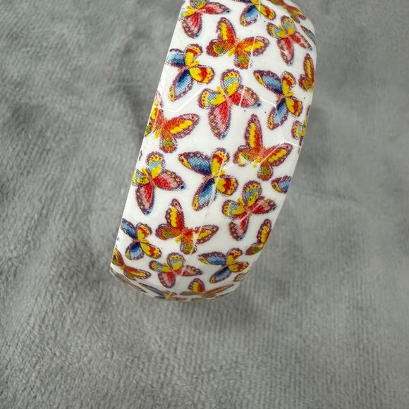 Butterfly Pattern White Plastic Bangle Bracelet Colorful Design Women Slip On - Picture 13 of 16